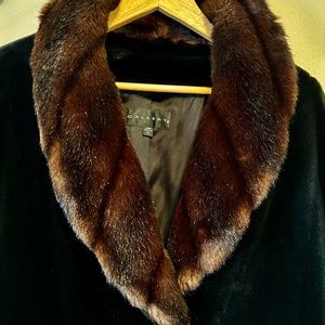 Gallery Luxury Long Winter Coat, Fur Collar & Cuffs, Large, Black w/Brown Fur